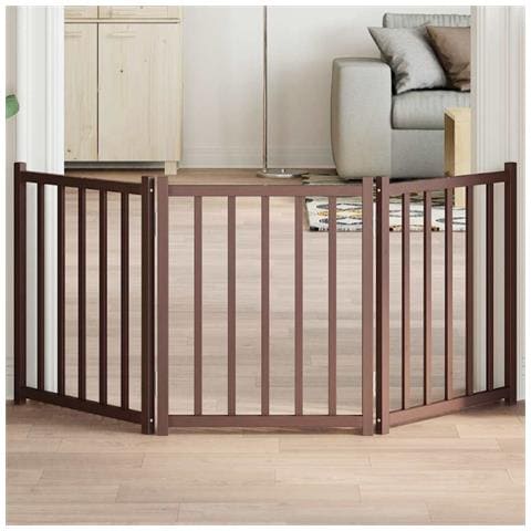 Cancello Cani Pieghevole 3Pannelli Marrone 150cm Massello Abete - Foto 2