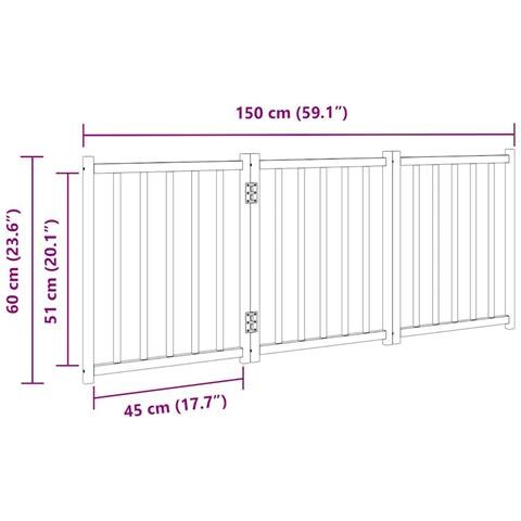 Cancello Cani Pieghevole 3Pannelli Marrone 150cm Massello Abete - Foto 9