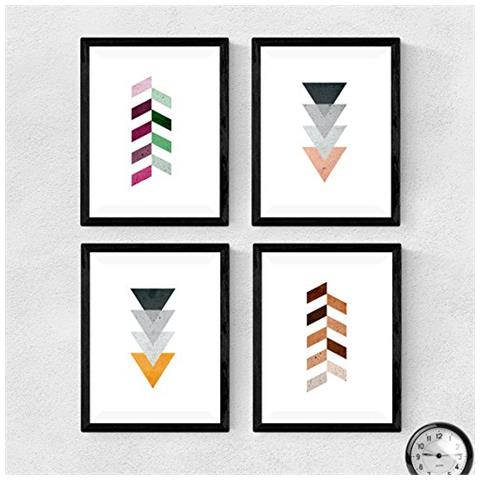 Set Di 4 Stampe Artistiche In Nordico E Scandivano Frecce Colorate. Da 250 Gr. Decorazione Interna Senza Cornice A4 - Foto 1