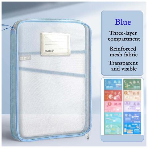 Borsa A Tre Strati Per Studenti - Organizer A Forma Di L Con Cerniera Blue - Foto 4