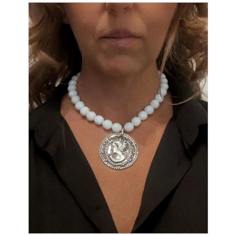 Collana In Cristallo Bianco E Moneta Gd In Argento - Foto 2