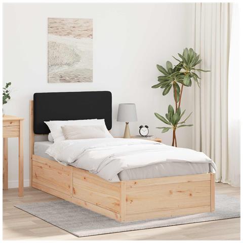 Letto con Testiera Rivestita Nero 90 x 200 cm Pino massello - Foto 2