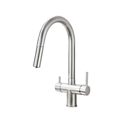 Rubinetto per lavello da cucina, Blackswan, tipo M390 con uscita acqua purificata, doccia mobile, modello nichel, misura 38 cm - Foto 1