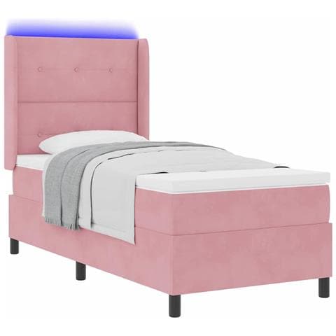 Letto a molle con materasso con led Rosa 100 x 200 cm Velluto - Foto 1