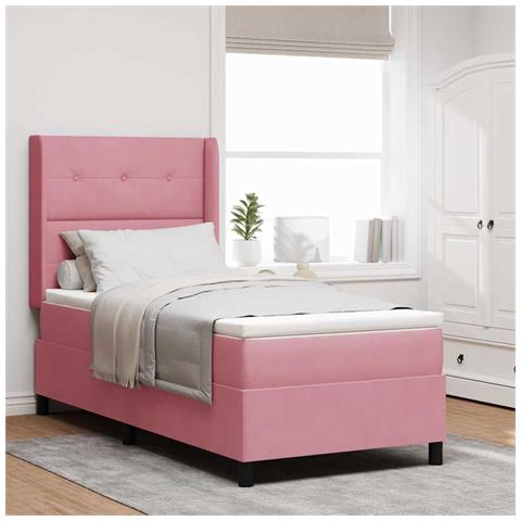 Letto a molle con materasso con led Rosa 100 x 200 cm Velluto - Foto 2