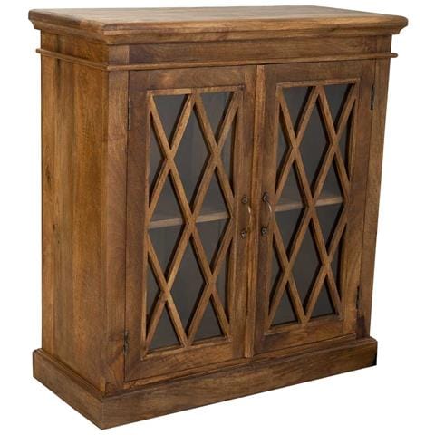 Mobile Da Ingresso In Legno E Vetro Rifinito A Mano Con 2 Ante Marroni 90x40x100 - Foto 1