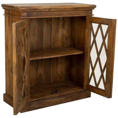 Mobile Da Ingresso In Legno E Vetro Rifinito A Mano Con 2 Ante Marroni 90x40x100 - Foto 2