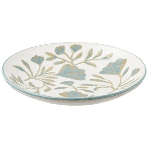 Vassoio Decorativo In Ceramica Bianca Con Motivi Floreali Ø35,5 Cm - Foto 1