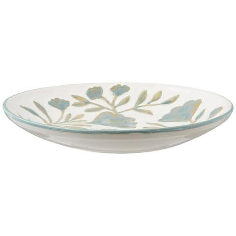 Vassoio Decorativo In Ceramica Bianca Con Motivi Floreali Ø35,5 Cm - Foto 2