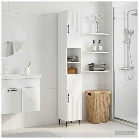 Armadio da Bagno con Ripiano Aperto HAARLEM Bianco Lucido - Foto 2