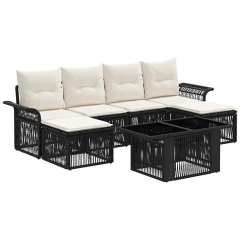 Set Divano da Giardino 7 pz Nero e Bianco Crema polyrattan - Foto 1
