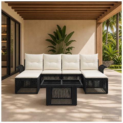 Set Divano da Giardino 7 pz Nero e Bianco Crema polyrattan - Foto 9
