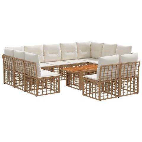 Set Divano da Giardino 12 pz Naturale e Bianco Crema polyrattan - Foto 1