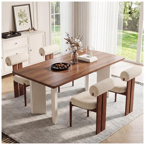 Set Di 4 Sedie Da Pranzo Schienale Cilindrico 50x61.5x78.5cm - Beige - Foto 1