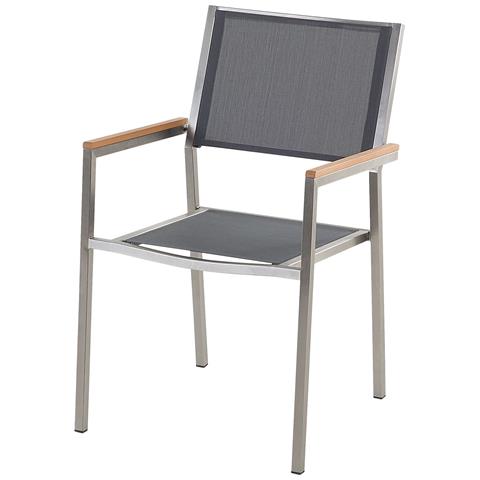Set Di Tavolo E 6 Sedie Da Giardino In Acciaio, Basalto E Fibra Tessile Grigia - Nero Lucido - 180cm - Grosseto - Foto 30