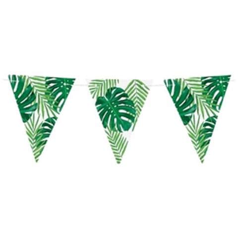 Partydeco - Ghirlanda Di Bandierine Foglie Tropicali Verdi - Foto 1