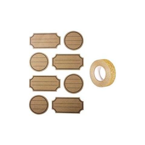 32 Adesivi Kraft Punteggiata + Washi Tape Dorato 5 M - Foto 1