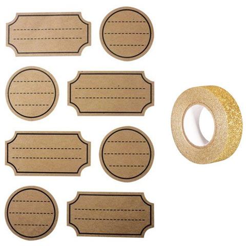 32 Adesivi Kraft Punteggiata + Washi Tape Dorato 5 M - Foto 2