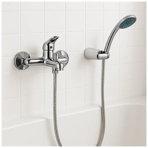 Miscelatore Esterno Vasca In Ottone Cromato Con Soffione Doccia E Flessibile 150 Cm - Foto 2