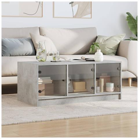 Tavolino Salotto Con Ante In Vetro Grigio Cemento 102x50x42 Cm - Foto 2