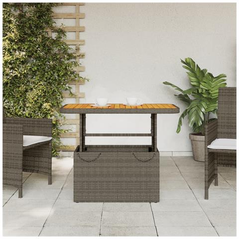 Tavolo Giardino Grigio 90x55x71 Cm In Polyrattan E Legno Acacia - Foto 3