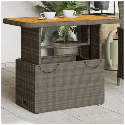 Tavolo Giardino Grigio 90x55x71 Cm In Polyrattan E Legno Acacia - Foto 1