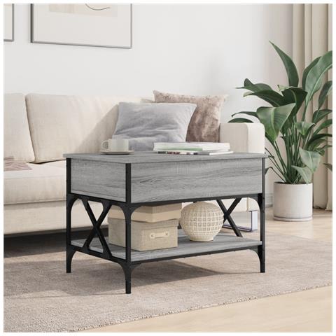 Tavolino Salotto Grigio Sonoma 70x50x50 Cm Multistrato Metallo - Foto 3