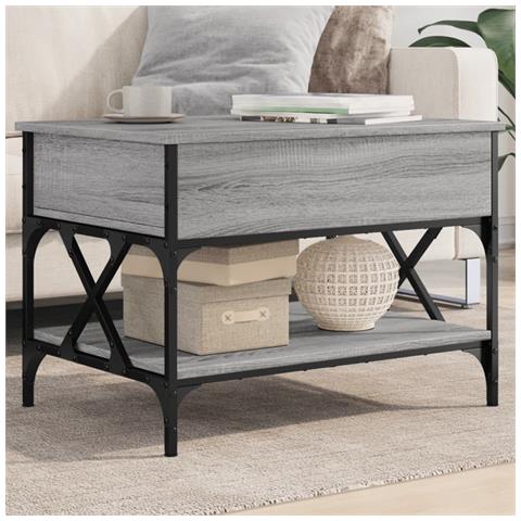 Tavolino Salotto Grigio Sonoma 70x50x50 Cm Multistrato Metallo - Foto 1