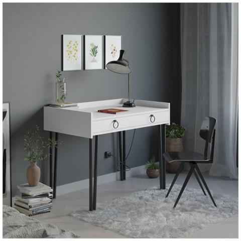 Scrivania Sponge Bianca Con Gambe Nere E Cassetto - Foto 1