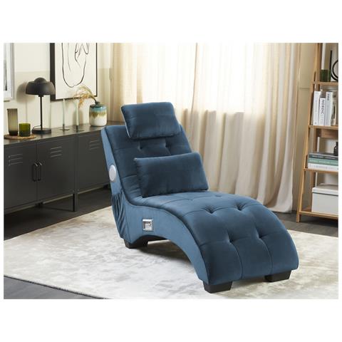 Chaise Longue Simorre Velluto Blu Scuro Con Altoparlante Bluetooth Integrato - Foto 1