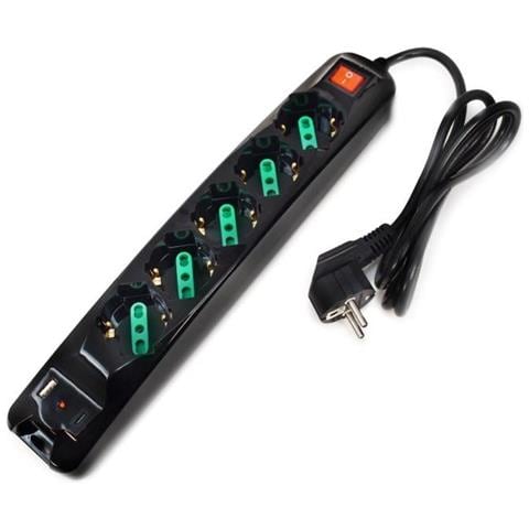 PRESA MULTIPLA 5 SCHUKO 1*USB-A 1*USB-C INTERRUTTORE NERA - Foto 1