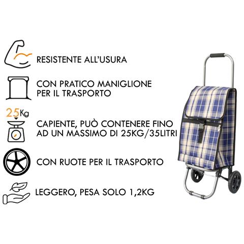 Carrello Spesa Con Ruote Trolley Portaspesa Con Manico Amilcare Carrello Blu - Foto 2