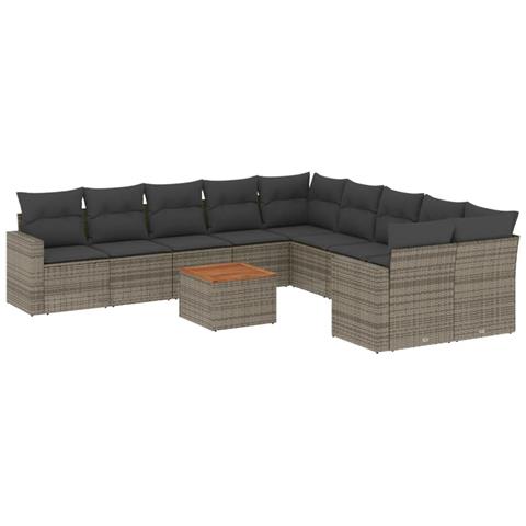 Set Divani Da Giardino 11 Pz Con Cuscini In Polyrattan Grigio - Foto 2