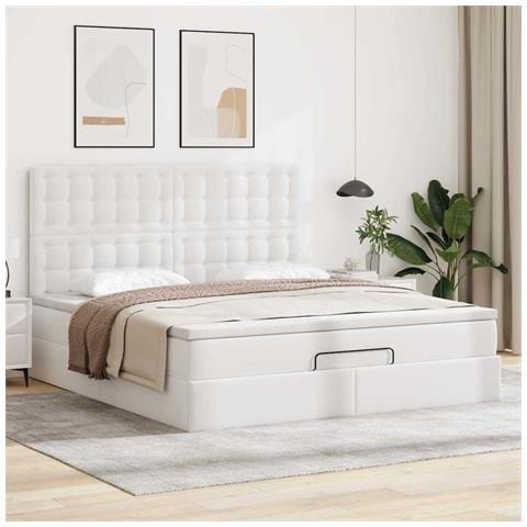 Struttura Letto Pouf Con Materasso Bianco 160x200 Cm Similpelle - Foto 3