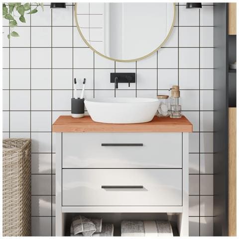 Piano Bagno 80x40x4 Cm Legno Massello Di Faggio - Foto 1