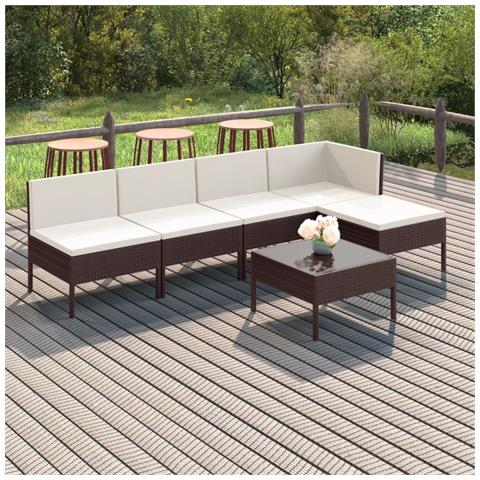 Set Divani Da Giardino 6 Pz Con Cuscini In Polyrattan Marrone - Foto 8