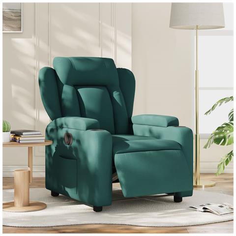 Poltrona Elettrica Reclinabile Verde Scuro In Tessuto - Foto 8