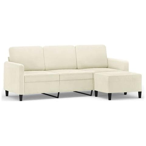 Divano a 3 Posti con Poggiapiedi Crema 180 cm in Velluto - Foto 1