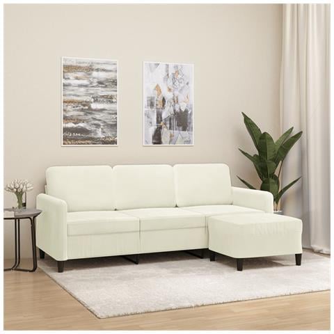 Divano a 3 Posti con Poggiapiedi Crema 180 cm in Velluto - Foto 2