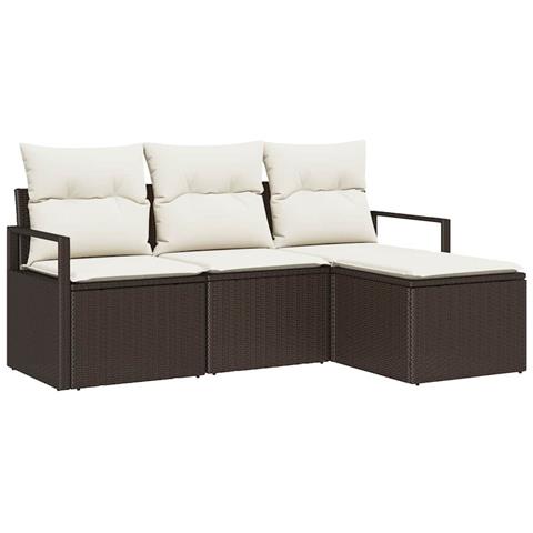 Set di divani da giardino  4 pezzi con cuscini in rattan poliestere marrone, Divano da giardino  a 2 posti con contenitore e cuscini in rattan poliestere marrone - Foto 1