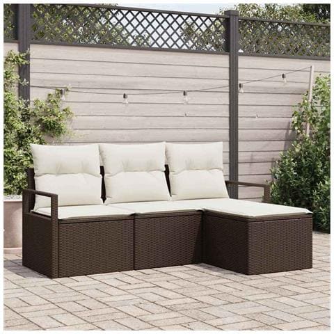 Set di divani da giardino  4 pezzi con cuscini in rattan poliestere marrone, Divano da giardino  a 2 posti con contenitore e cuscini in rattan poliestere marrone - Foto 2