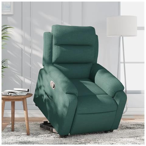 Poltrona Alzapersona Reclinabile Verde Scuro in Tessuto - Foto 2