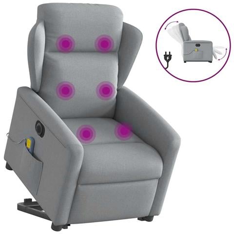 Poltrona Alzapersona Massaggi Elettrica Grigio Chiaro Tessuto - Foto 1