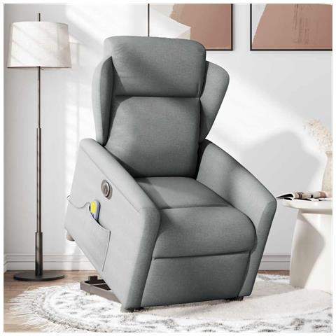 Poltrona Alzapersona Massaggi Elettrica Grigio Chiaro Tessuto - Foto 2