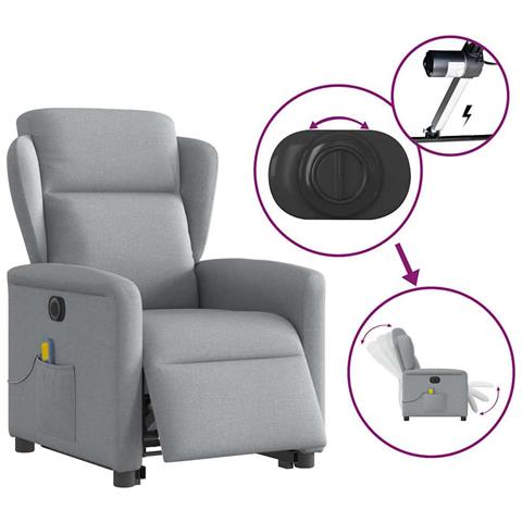 Poltrona Alzapersona Massaggi Elettrica Grigio Chiaro Tessuto - Foto 9