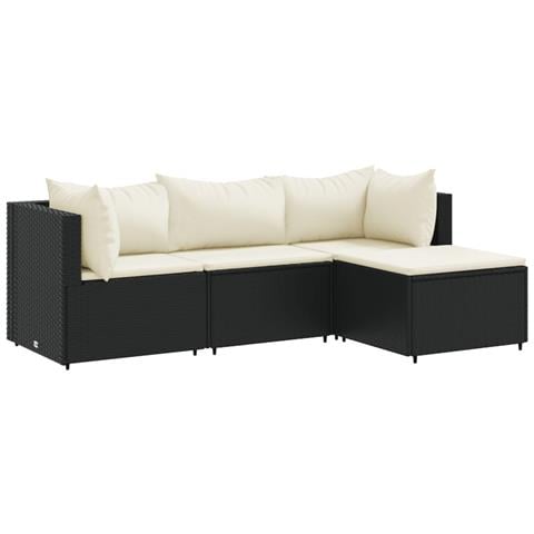 Set Divani da Giardino 4 pz con Cuscini Nero in Polyrattan - Foto 1