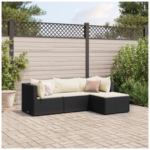 Set Divani da Giardino 4 pz con Cuscini Nero in Polyrattan - Foto 2