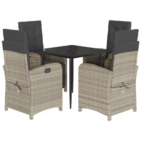 Set Pranzo da Giardino 5pz con Cuscini Grigio Chiaro Polyrattan - Foto 1