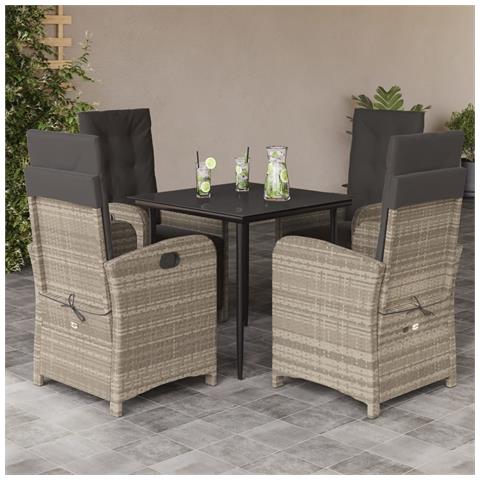 Set Pranzo da Giardino 5pz con Cuscini Grigio Chiaro Polyrattan - Foto 2