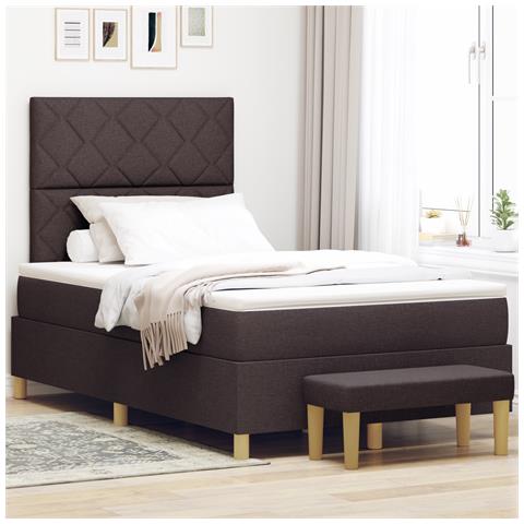 Letto con Box Spring e Panchina Marrone Scuro 120x200 cm Tessuto - Foto 2